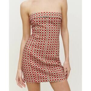 Reformation Red and Cream Strapless Dress